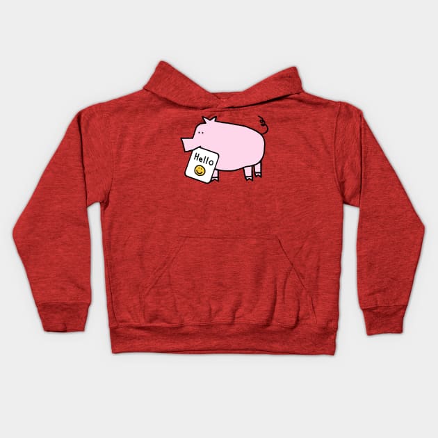 Pink Pig Says Hello Kids Hoodie by ellenhenryart